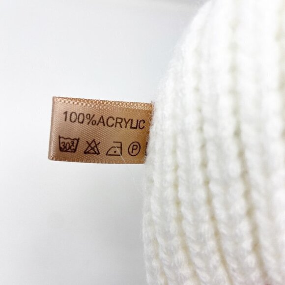 Smiley Face Knit Stocking Cap Hat Ivory